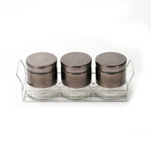 Tanque de armazenamento de três peças de 800 ml de vidro preto com prateleira de vidro de vidro de vidro de alimentos de cozinha de lata aérea